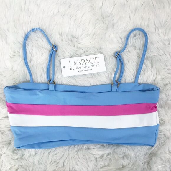 L*SPACE Rebel Blue Pink Striped Bandeau Bikini Top Size XS New‎ - Picture 4 of 6